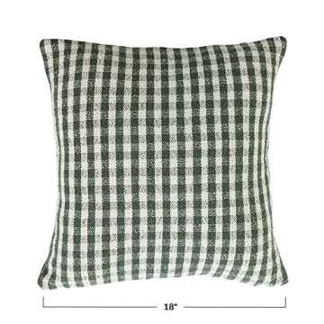 Creative Co-Op Woven Recycled Cotton Blend, Gingham, Green and White Pillow Covers, 18" L x 18" W x 1" H, Multicolor