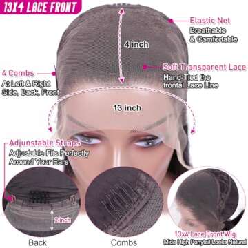 Hermosa 9A 13x4 Brazilian Straight Lace Front Wigs Human Hair 180% Density Human Hair Wigs for Women Pre Plucked with Baby Hair Natural Hairline 28 inch