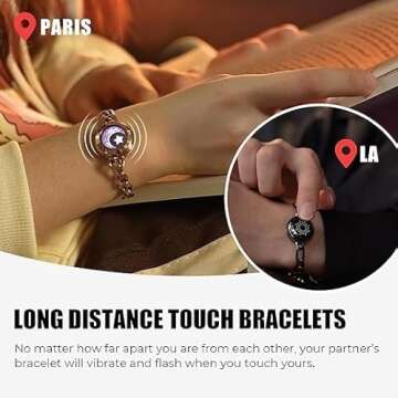 TOTWOO Long Distance Touch Bracelets for Couples, Long Distance Relationship Gifts for Girlfriend Bl...