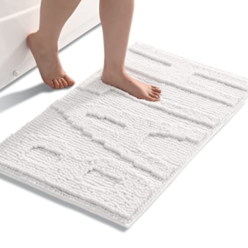 QJHOMO White Bathroom Rugs Chenille Bath Mats for Bathroom Non Slip Floor Mat, Thick Soft Shaggy Bat...