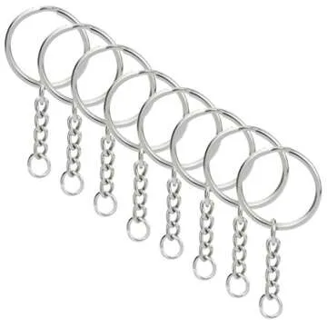 100pcs Split Key Ring with Chain, Lystaii Nickel Plated Split Key Ring Silver Color Metal Split Keychain Ring Parts with 1inch /25mm Open Jump Ring and Connector