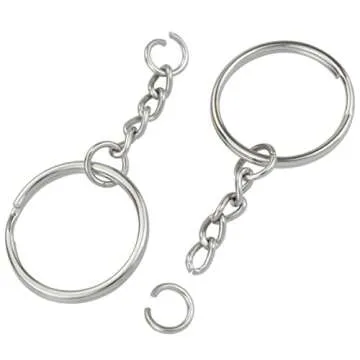 100pcs Split Key Ring with Chain, Lystaii Nickel Plated Split Key Ring Silver Color Metal Split Keychain Ring Parts with 1inch /25mm Open Jump Ring and Connector