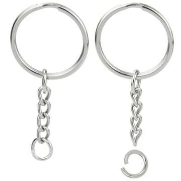 100pcs Split Key Ring with Chain, Lystaii Nickel Plated Split Key Ring Silver Color Metal Split Keychain Ring Parts with 1inch /25mm Open Jump Ring and Connector