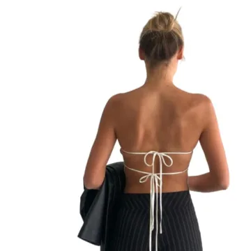 Women Sexy Strapless Tube Tops Sleeveless Backless Solid Satin Crop Top Summer Streewear Tank Top(D-White Satin,S)