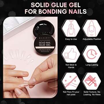 Makartt Nail Tips and Glue Kit: 15ML Solid Gel with 500PCS Almond Medium Soft Tips, Full Cover Pre-B...