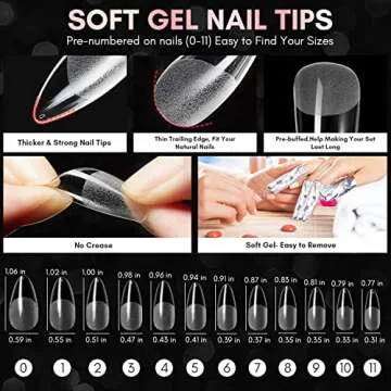 Makartt Nail Tips and Glue Kit: 15ML Solid Gel with 500PCS Almond Medium Soft Tips, Full Cover Pre-Buffed Nails, Portable Mini Lamp, and Base Coat for DIY Manicure Art