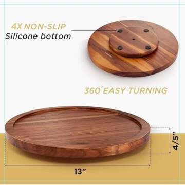 TIDTIA 13" Acacia Wood Lazy Susan Organizer for Cabinet - Round Lazy Susans Turntable for Countertop - Wooden Kitchen Rotating Storage Food Bin Container for Centerpiece Table, Spices, Pantry
