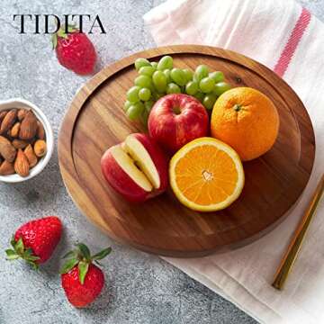 TIDTIA 13" Acacia Wood Lazy Susan Organizer for Cabinet - Round Lazy Susans Turntable for Countertop - Wooden Kitchen Rotating Storage Food Bin Container for Centerpiece Table, Spices, Pantry