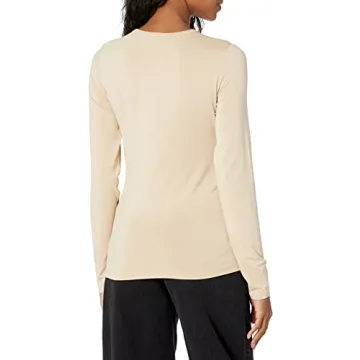 The Drop Women's Hannah Long-sleeve Crew Neck Fitted T-shirt, Sand, M