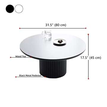 SEEAIRSHOP Modern Round Solid Wood Coffee Table White Small Cocktail Table Wooden Farmhouse Living R...