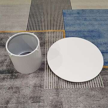 SEEAIRSHOP Modern Round Solid Wood Coffee Table White Small Cocktail Table Wooden Farmhouse Living Room Center Table Low Table with Wooden Circle Top and Metal Pedestal - 31.5" W