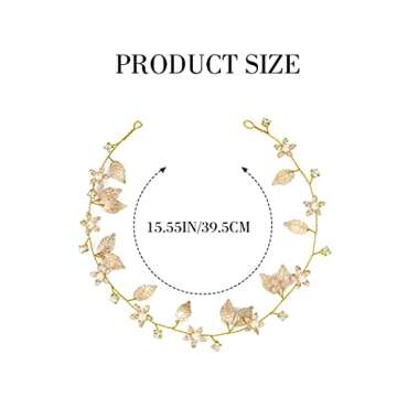 Yean Bride Wedding Hair Vine Headband Gold Leaf Bridal Accessories for Women (Gold) (Gold)