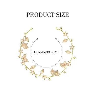 Yean Bride Wedding Hair Vine Headband Gold Leaf Bridal Accessories for Women (Gold) (Gold)