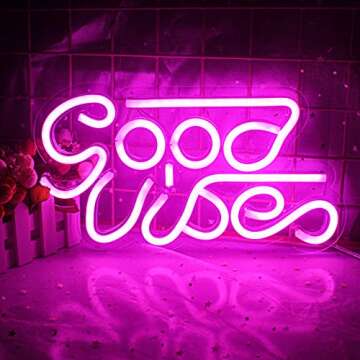 LUCUNSTAR Good Vibes Neon Sign Lights Signs Lights with Usb Decor for Room Bedroom Bar Restaurant Ga...