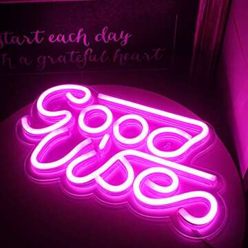 LUCUNSTAR Good Vibes Neon Sign Lights Signs Lights with Usb Decor for Room Bedroom Bar Restaurant Game Room Christmas Valentine's Day Birthday Party LED Art Decoration Light (Pink)