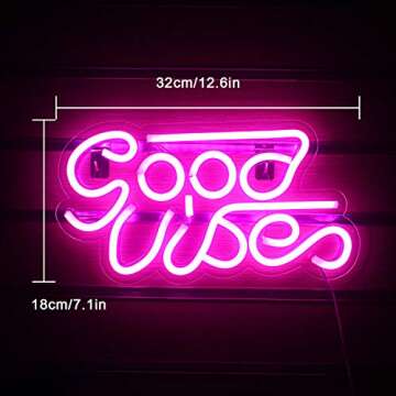 LUCUNSTAR Good Vibes Neon Sign Lights Signs Lights with Usb Decor for Room Bedroom Bar Restaurant Game Room Christmas Valentine's Day Birthday Party LED Art Decoration Light (Pink)