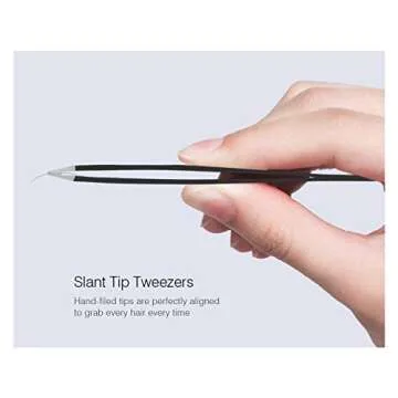 Tweezers Set 4Pcs with Leather Case, Precision Stainless Steel Tweezers for Eyebrows Splinter Facial Hair, Slant Flat Point Angle Tips
