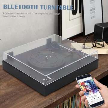 Vintage Style 3 Speeds Wireless Input Record Player, Built-in Dual Premium Speakers,Belt Drive,RCA Output,Aux in,Fulll Size Platter Turntable, Black Wood