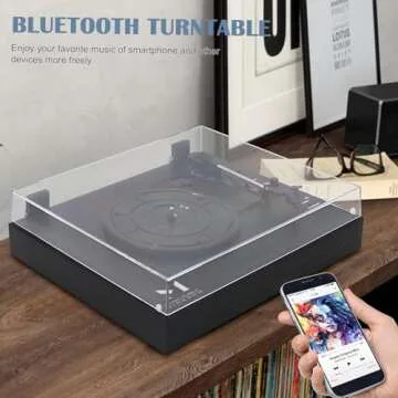 Vintage Style 3 Speeds Wireless Input Record Player, Built-in Dual Premium Speakers,Belt Drive,RCA Output,Aux in,Fulll Size Platter Turntable, Black Wood