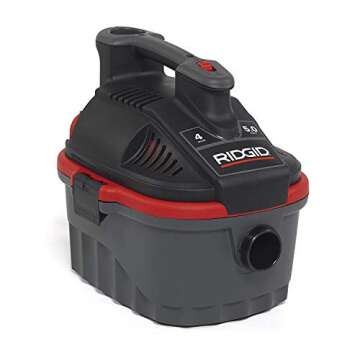 RIDGID 50313 Model 4000RV 4-Gallon Portable Wet and Dry Compact Vacuum Cleaner with 5.0 Peak-HP Motor, 4 gallon, Red