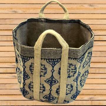 Instylecraft Large Jute Basket with Handles - Baskets for Blankets, Storage Bins for Shoes, Laundry, and More - Decorative Baskets for Bedroom Living Room Home Decor and Toy Baskets for Kids Rooms