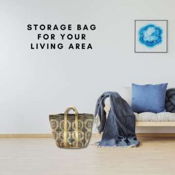 Instylecraft Large Jute Basket with Handles - Baskets for Blankets, Storage Bins for Shoes, Laundry, and More - Decorative Baskets for Bedroom Living Room Home Decor and Toy Baskets for Kids Rooms