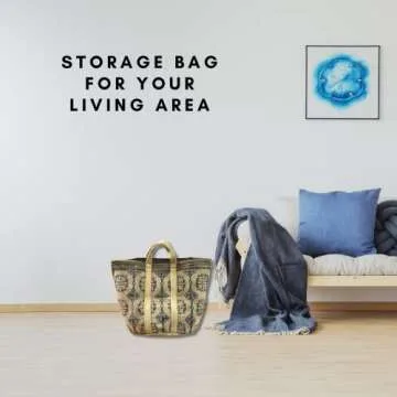 Instylecraft Large Jute Basket with Handles - Baskets for Blankets, Storage Bins for Shoes, Laundry, and More - Decorative Baskets for Bedroom Living Room Home Decor and Toy Baskets for Kids Rooms