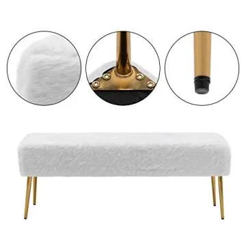 DUHOME Modern Faux Fur Ottoman Bench for Living Room