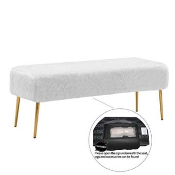 DUHOME Modern Faux Fur Ottoman Bench for Living Room