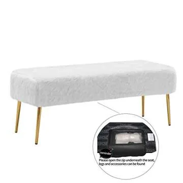 DUHOME Modern Faux Fur Ottoman Bench for Living Room