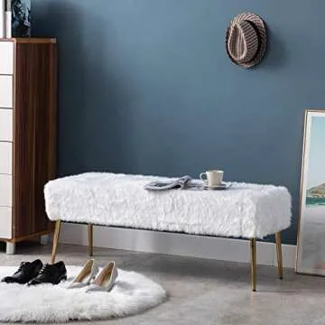 DUHOME Modern Faux Fur Ottoman Bench for Living Room