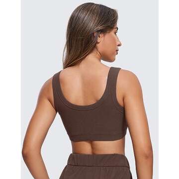 CRZ YOGA Ribbed Sports Bras for Women - U Back Wireless Medium Impact Padded Yoga Workout Cami Taupe...