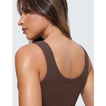 CRZ YOGA Ribbed Sports Bras for Women - U Back Wireless Medium Impact Padded Yoga Workout Cami Taupe Medium