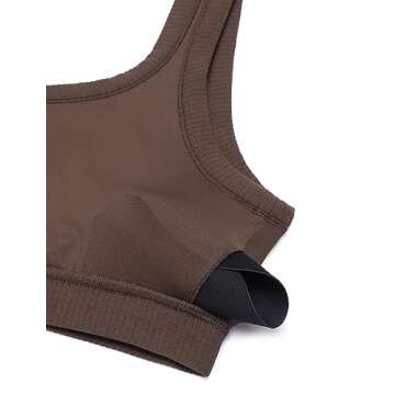CRZ YOGA Ribbed Sports Bras for Women - U Back Wireless Medium Impact Padded Yoga Workout Cami Taupe Medium