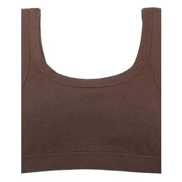 CRZ YOGA Ribbed Sports Bras for Women - U Back Wireless Medium Impact Padded Yoga Workout Cami Taupe Medium