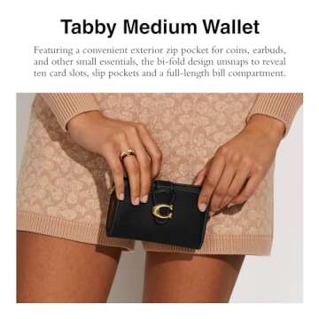 Coach Women's Smooth Leather Tabby Medium Wallet, B4/Black, One Size