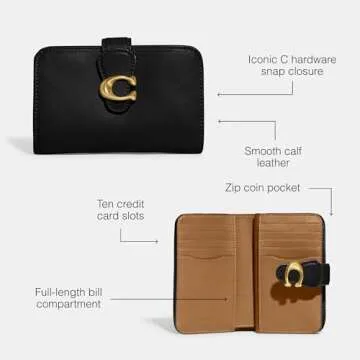 Coach Women's Smooth Leather Tabby Medium Wallet, B4/Black, One Size