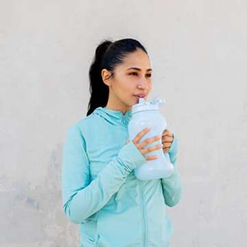 Ello Hydra 64oz Half Gallon Water Jug with Handle and Motivational Time Markers for All Day Hydration, Plastic Reusable Water Bottle with Straw and Locking, Leak Proof Lid, BPA Free, Halogen Blue