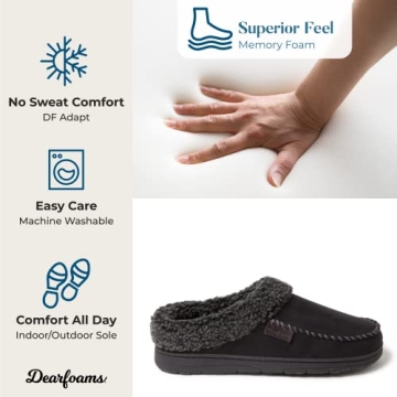 Dearfoams Brendan Memory Foam Slippers for Men in Black