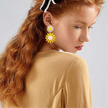 ONLYJUMP 60s 70s Daisy Earrings for Women Exaggerated Acrylic Large Flower Earrings Bohemian Boho Earring Layered Flower Petals Earrings (Orange)