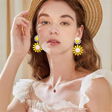 ONLYJUMP 60s 70s Daisy Earrings for Women Exaggerated Acrylic Large Flower Earrings Bohemian Boho Earring Layered Flower Petals Earrings (Orange)