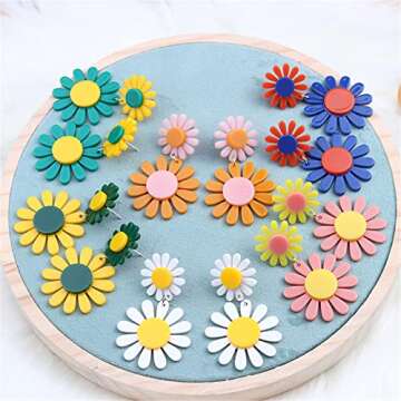 ONLYJUMP 60s 70s Daisy Earrings for Women Exaggerated Acrylic Large Flower Earrings Bohemian Boho Earring Layered Flower Petals Earrings (Orange)