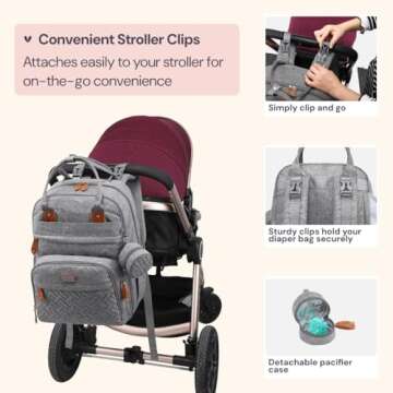 BabbleRoo Diaper Bag Backpack - Baby Essentials Travel Tote - Multi Function Waterproof Diaper Bag, Travel Essentials Baby Bag with Changing Pad, Stroller Straps & Pacifier Case - Unisex, Light Gray