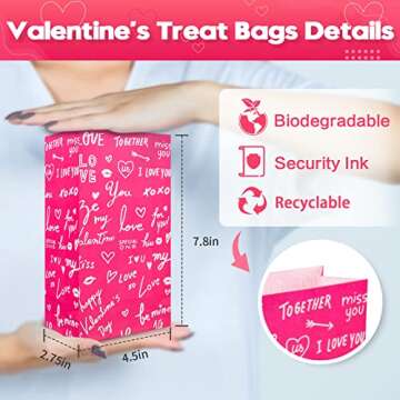 48PCS Valentine Gift Bags Assorted Designs Paper Treat Bags for Kids Classroom Candy Goodie Bags with Stickers Valentines Day Heart Cookies Treat Bags Party Favor Supplies