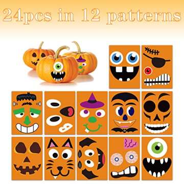 Happy Storm Pumpkin Stickers for Kids, 24 Sheets Jack o Lantern Face Stickers Pumpkin Decorating Kit...