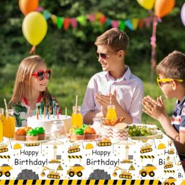 Letromp Construction Birthday Tablecloth Dump Truck Table Covers for Construction Theme Boys Baby Sh...