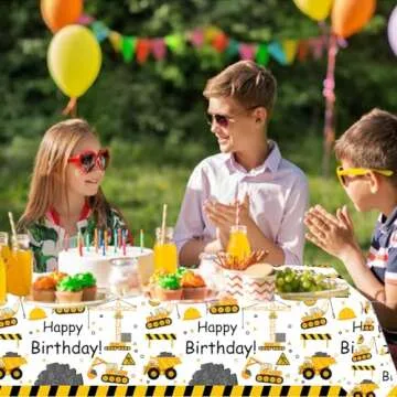 Letromp Construction Birthday Tablecloth Dump Truck Table Covers for Construction Theme Boys Baby Sh...