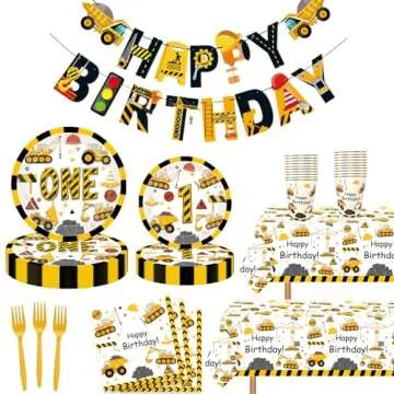 Letromp Construction Birthday Tablecloth Dump Truck Table Covers for Construction Theme Boys Baby Shower 1st 2nd 3rd 4th Bday Party Table Supplies Decorations