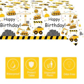 Letromp Construction Birthday Tablecloth Dump Truck Table Covers for Construction Theme Boys Baby Shower 1st 2nd 3rd 4th Bday Party Table Supplies Decorations
