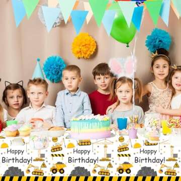 Letromp Construction Birthday Tablecloth Dump Truck Table Covers for Construction Theme Boys Baby Shower 1st 2nd 3rd 4th Bday Party Table Supplies Decorations